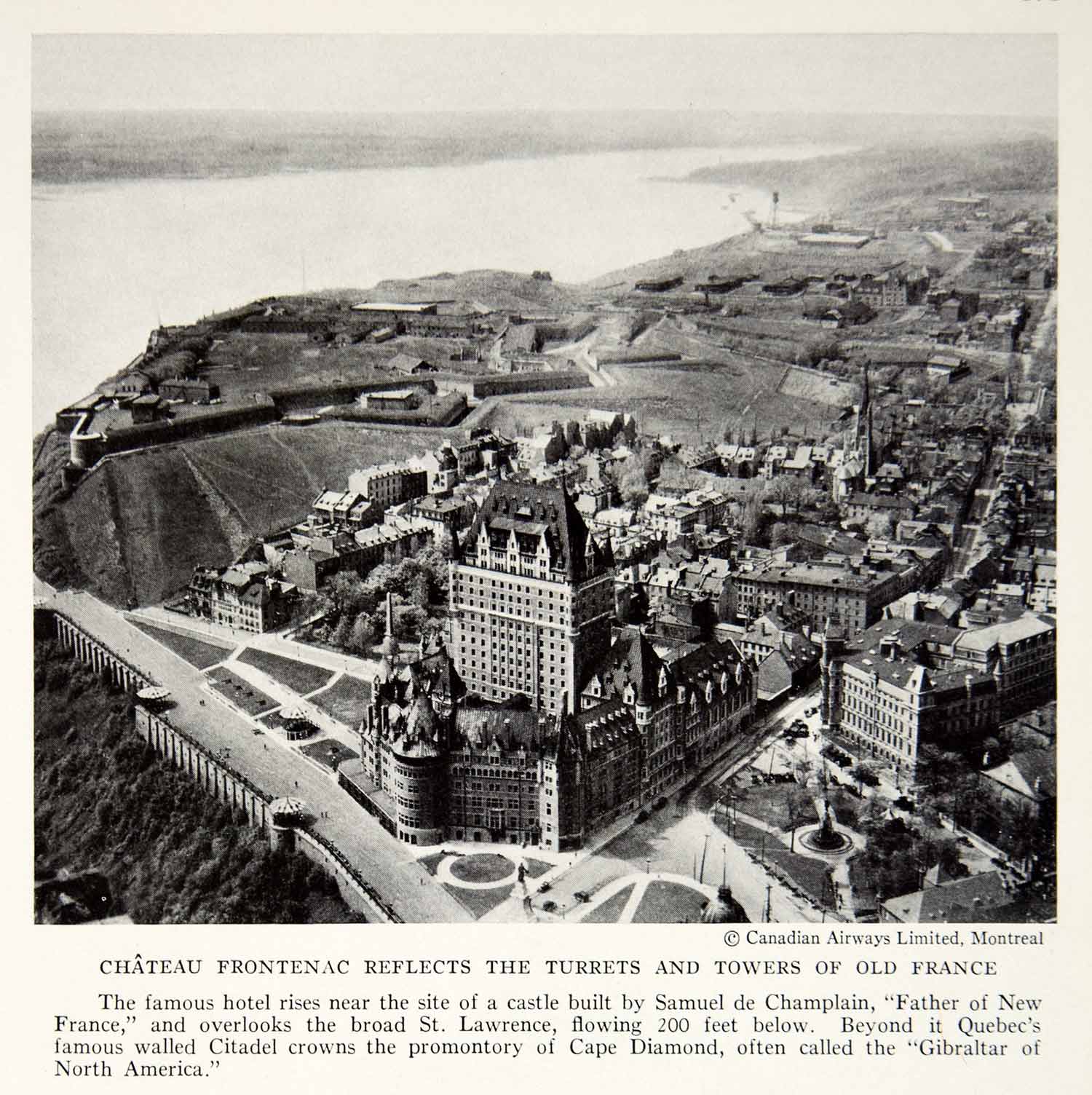 1935 Print Chateau Frontenac Castle Hotel St. Lawrence River Quebec City NGMA5
