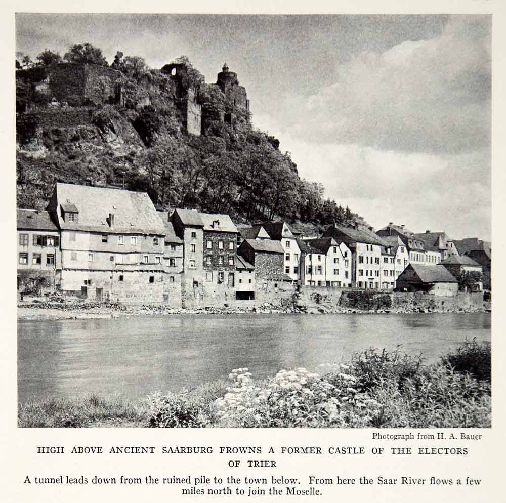 1935 Print Castle Electors Trier Saarburg Germany Saar River Cityscape NGMA5