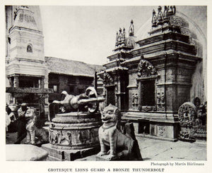 1935 Print Statue Guard Lion Thunderbolt Key Calendar Tibetan Monument Art NGMA5