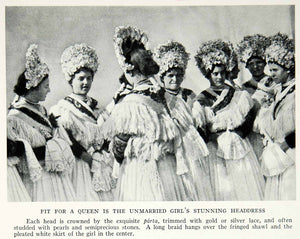 1935 Print Unmarried Women Hungary Mezokovesd Crown Shawl Headdress Braid NGMA5