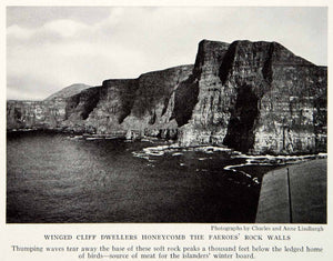 1934 Print Faeroe Islands Tingmissartoq Rock Wall Cliff Nature Denmark NGMA5
