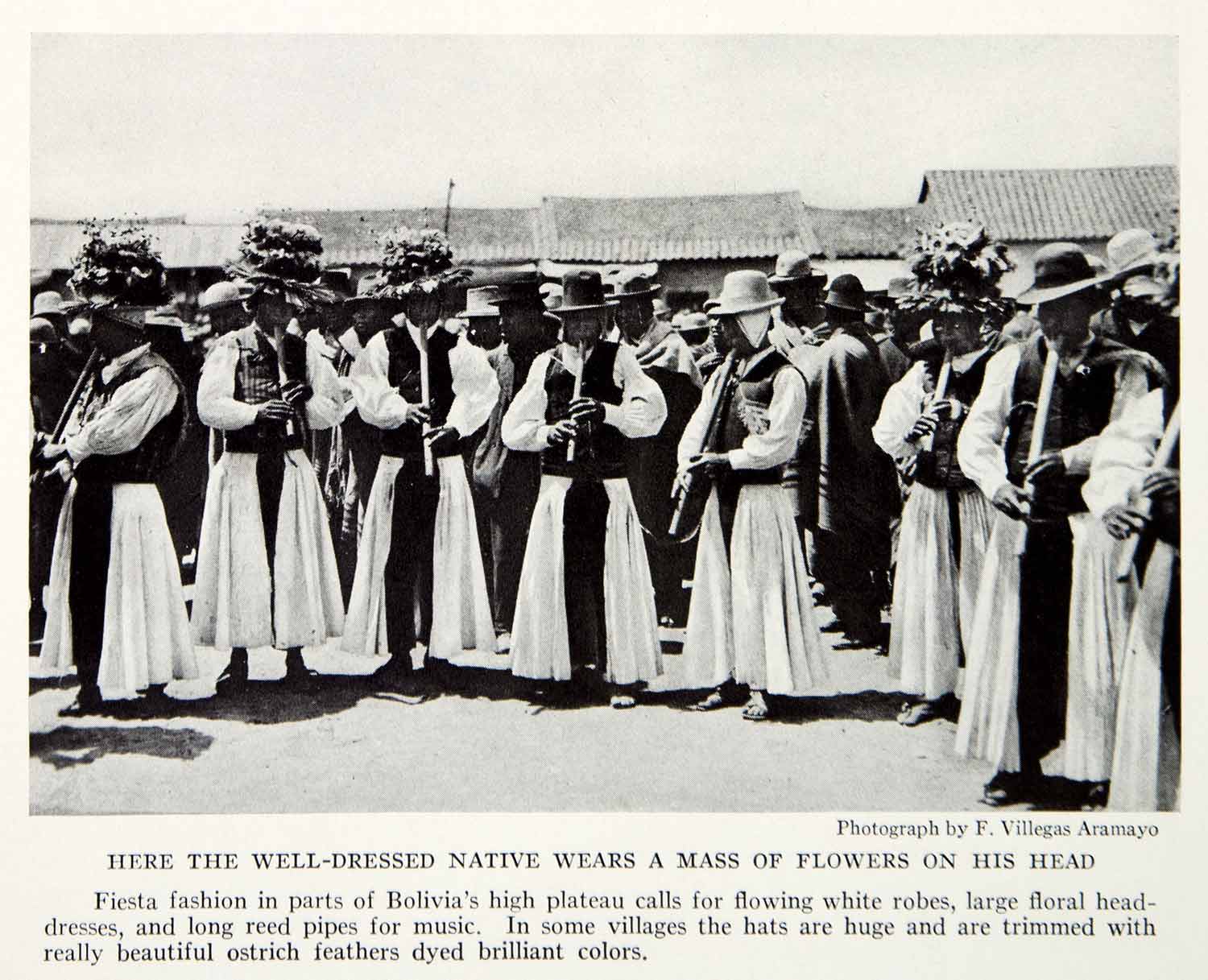 1934 Print Bolivia Native Costume Fashion Dress Musical Instruments Flute NGMA5