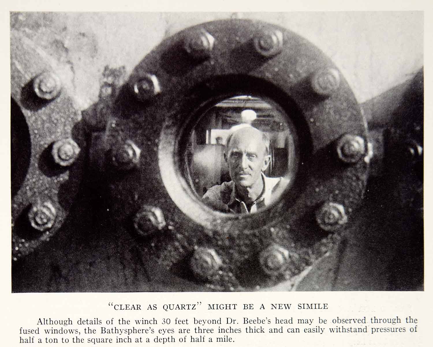 1934 Print Dr. Beebe Bathysphere Dive Submarine Quartz Windows Portrait NGMA5