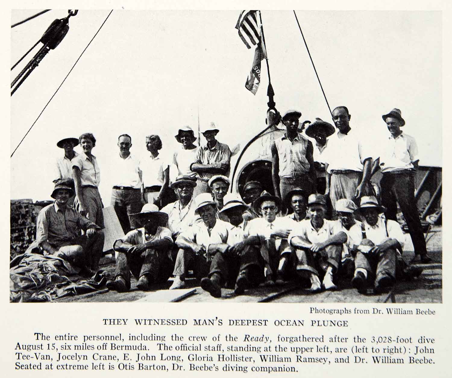 1934 Print Crew Ocean Dive John Tee-Van Dr. William Beebe Ready Barge Ship NGMA5