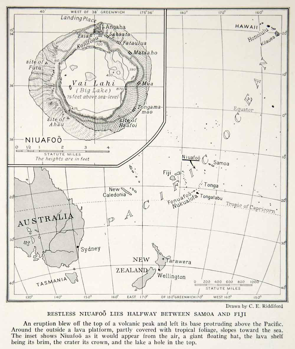 1935 Print Niuafoo Samoa Fiji Hawaii Australia New Zealand Tasmania Ocean NGMA5