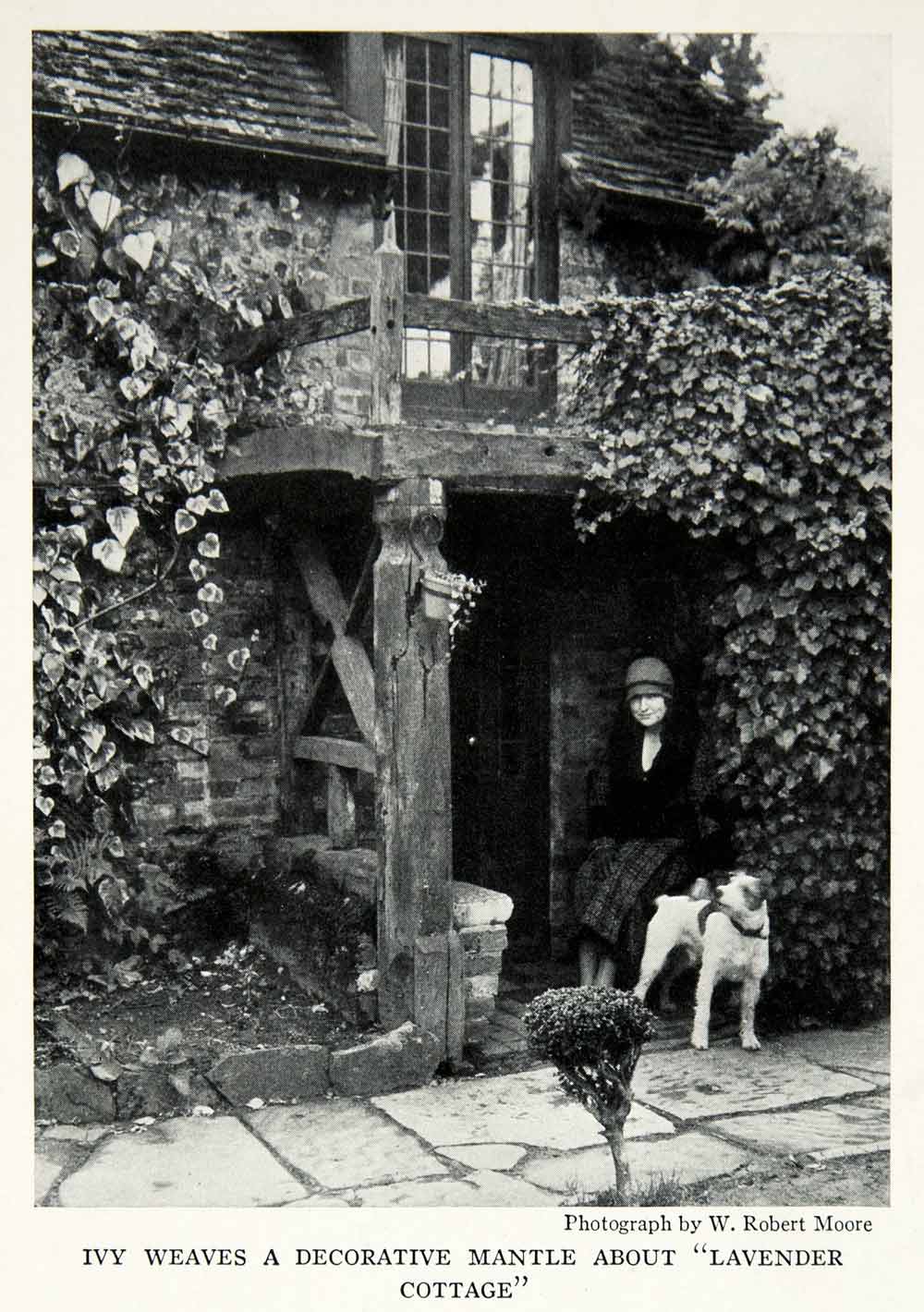 1935 Print American Woman Tudor Garden Porch Dog Architecture Ivy House NGMA5
