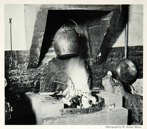 1935 Print Fireplace William Penn Stove Quaker Home Colonial Robert Moore NGMA5