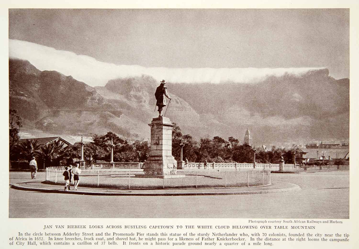 1935 Print Jan Van Riebeeck Adderley Promenade Pier Table Mountain Africa NGMA5