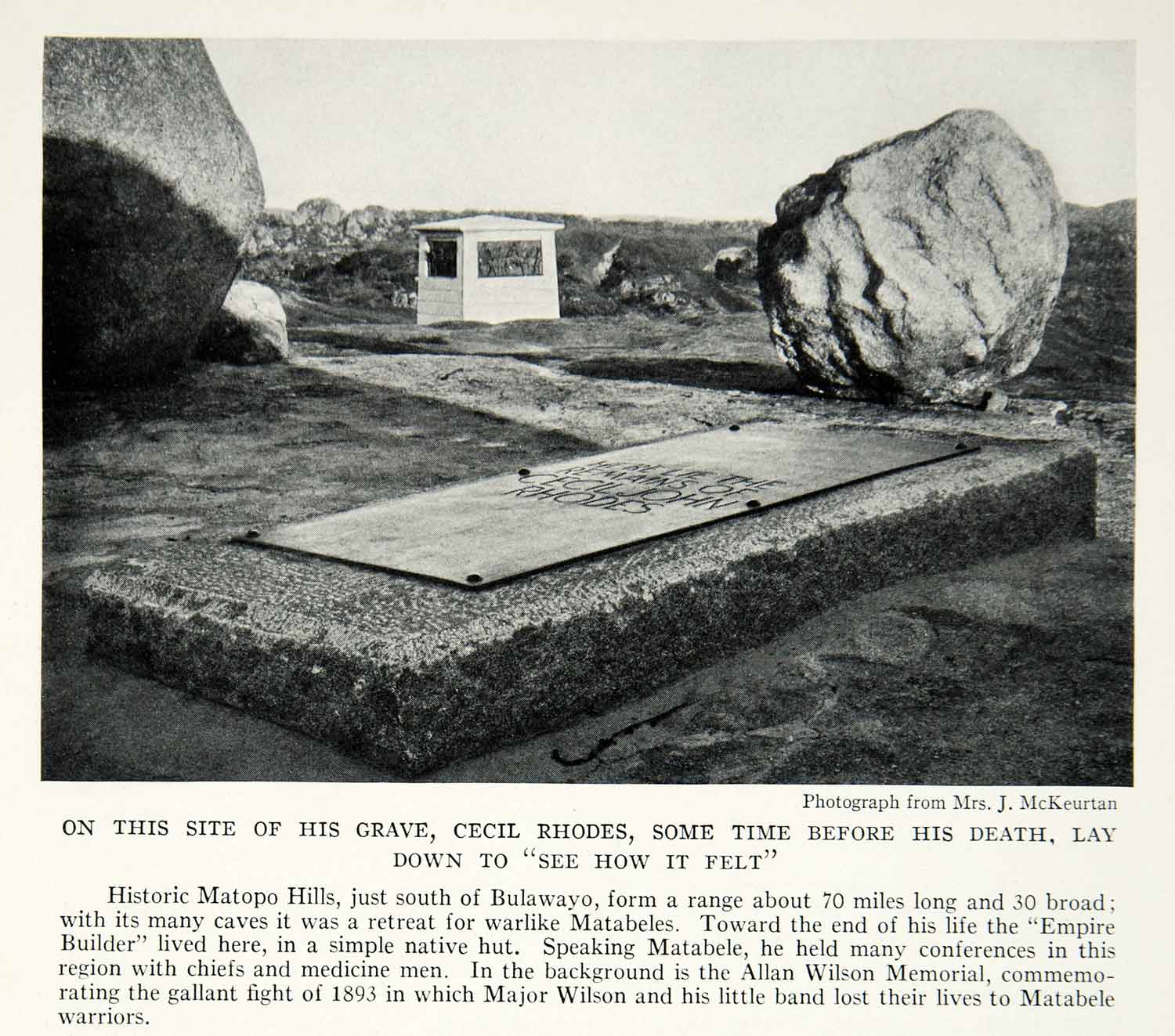 1935 Print Cecil Rhodes Matobo Hills Zimbabwe Africa Grave Monument Rock NGMA5