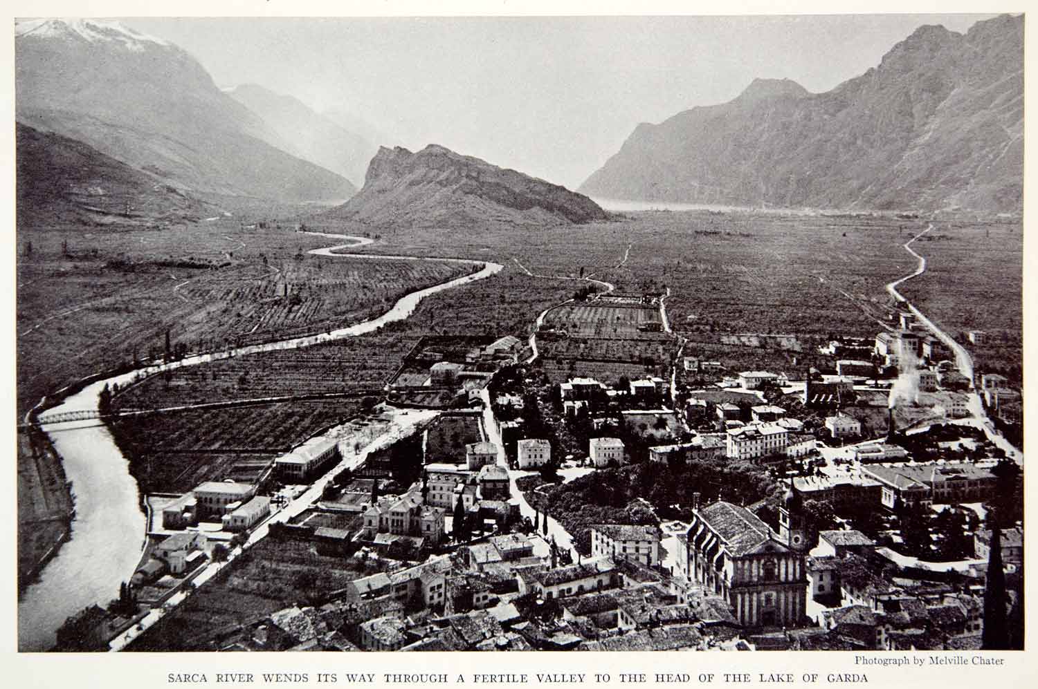 1935 Print Sarca River Italy Landscape Mountains Valley Lake Garda City NGMA5
