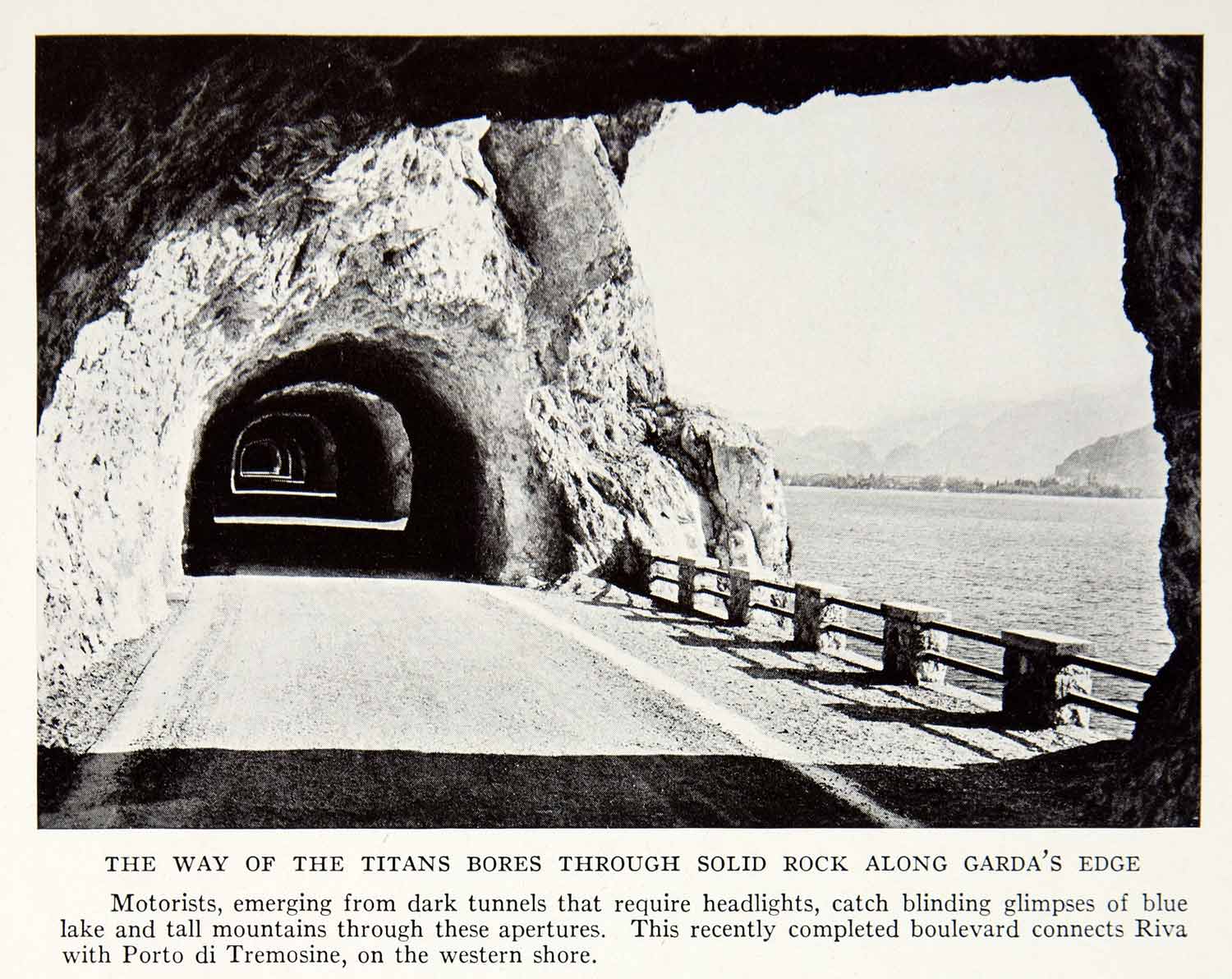1935 Print Garda Italy Riva Porto di Tremosine Tunnel Lake Ocean Archway NGMA5