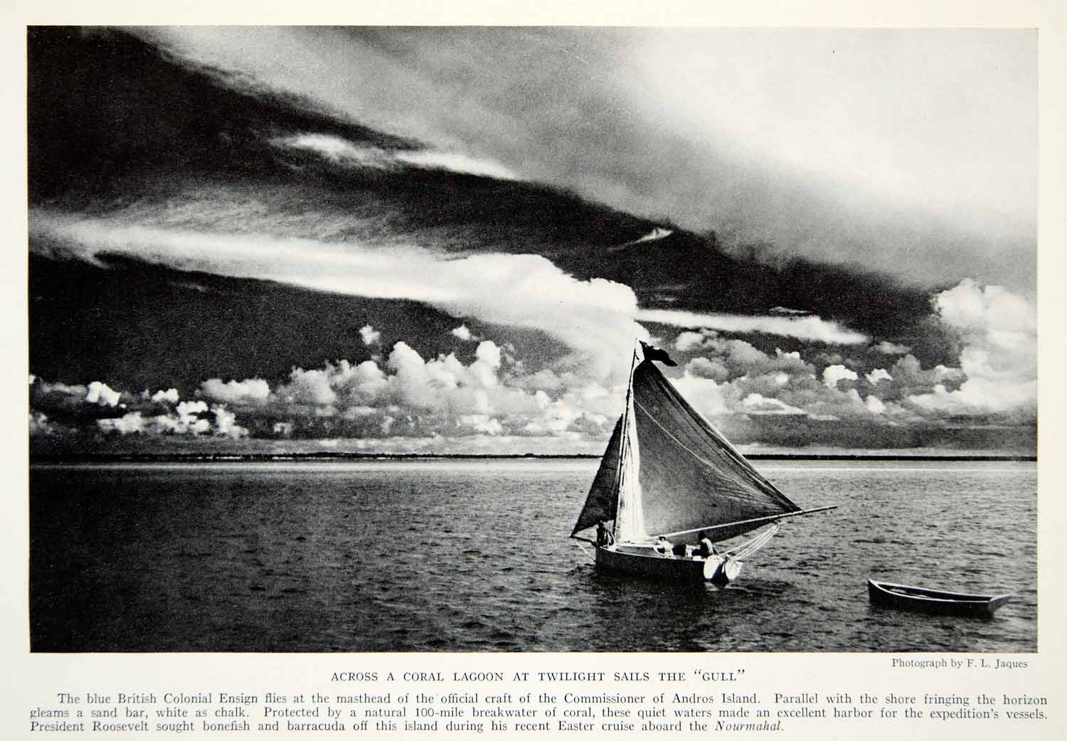 1934 Print British Colonial Ensign Vessel Ship Gull Andros Island Historic NGMA6