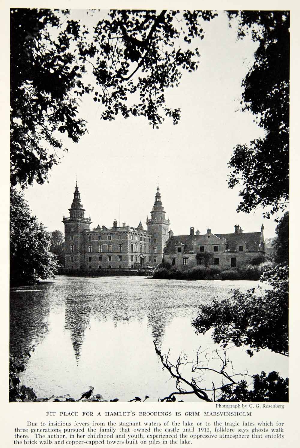 1934 Print Marsvinsholm Castle Sweden Architecture Fortress Historical NGMA6