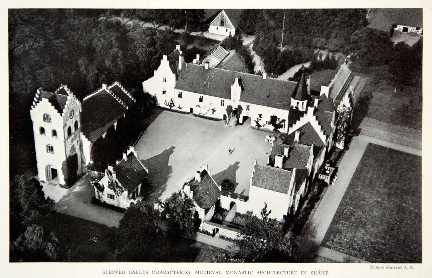 1934 Print Bosjokloster Convent Monastery Sweden Architecture Historical NGMA6