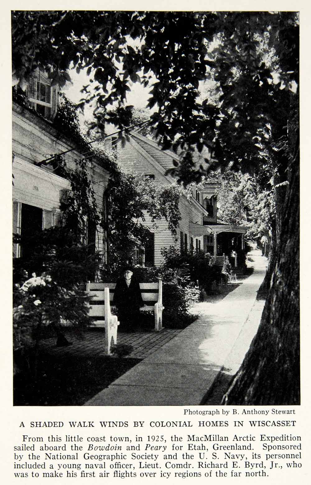 1935 Print Wiscasset Maine Street View Sidewalk Bench Historical Image NGMA6