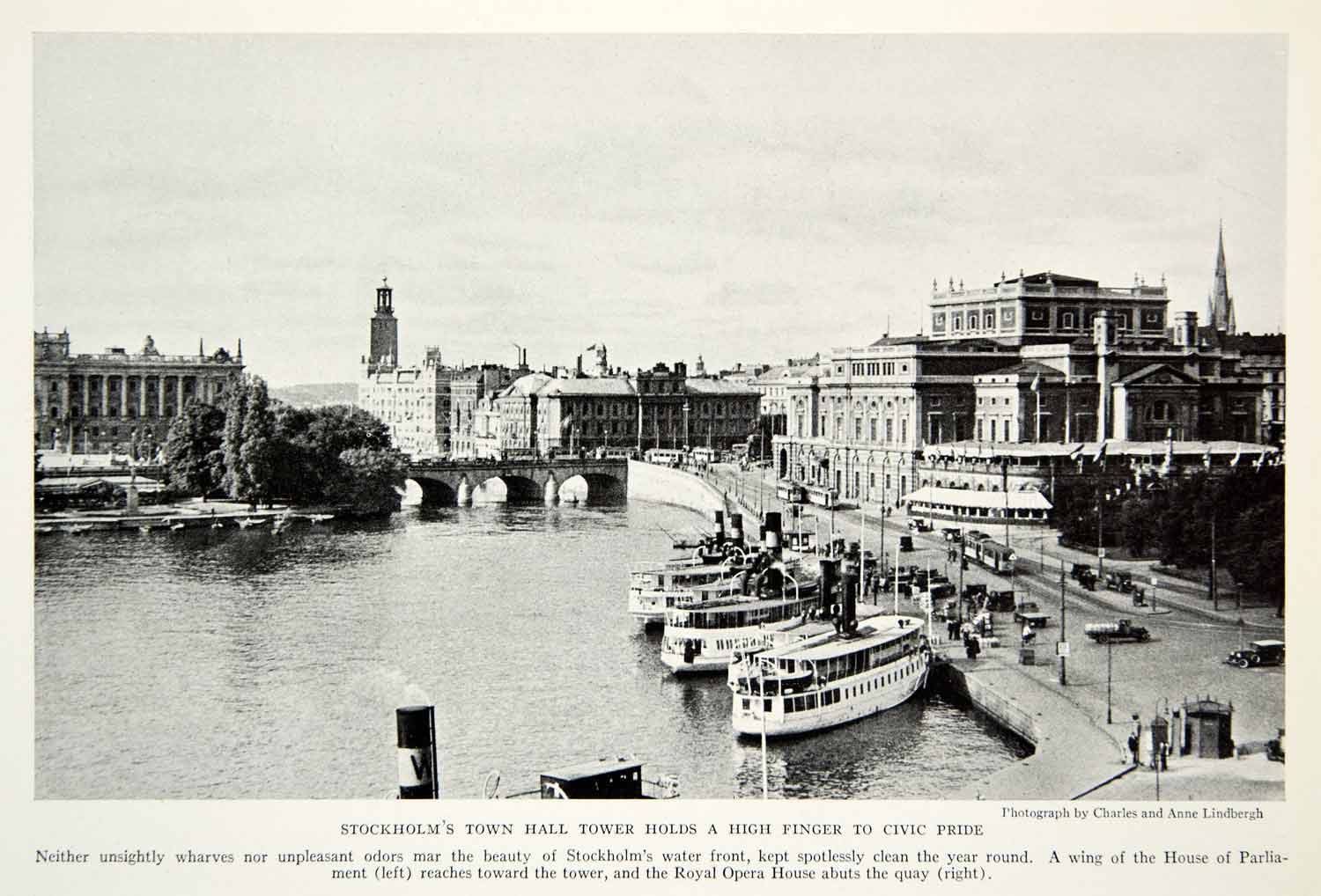 1934 Print Stockholm Sweden Scene Architecture Historical Image River View NGMA6