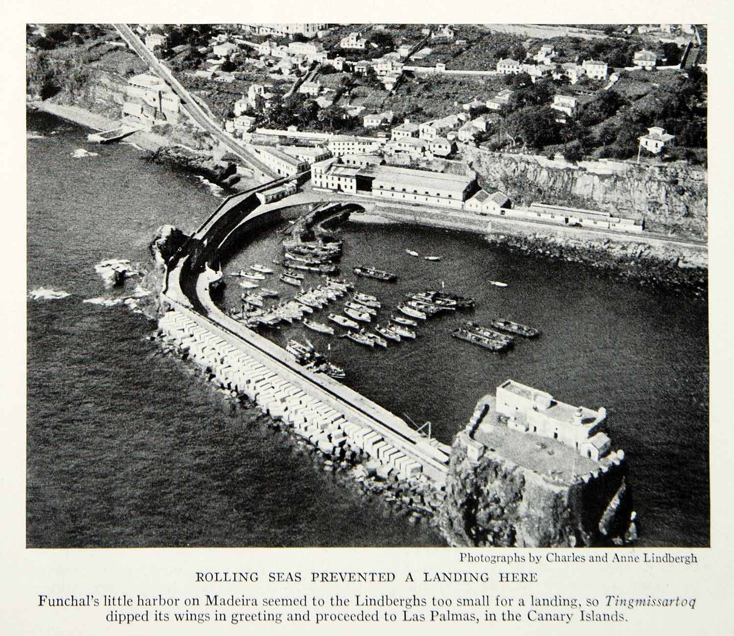 1934 Print Portuguese Town Funchal Harbor Aerial View Historical Image NGMA6