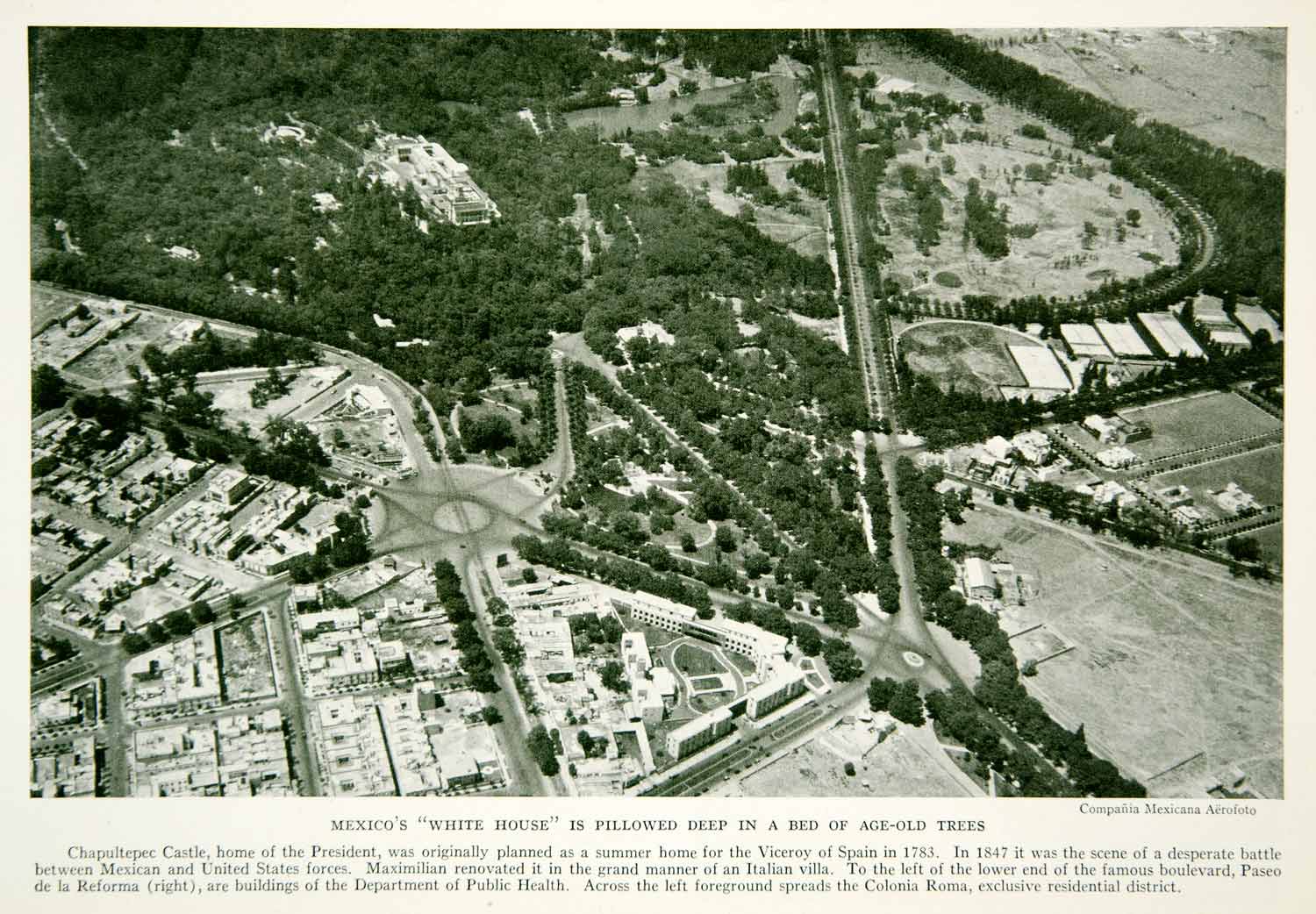 1934 Print Chapultepec Castle President Mansion Mexico City Aerial View NGMA6