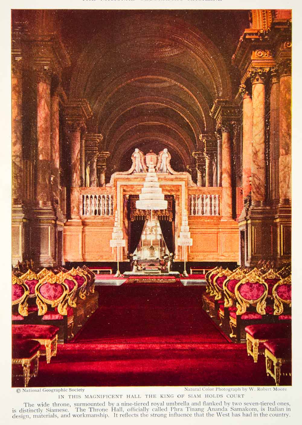 1934 Color Print Thailand Throne Room Siam Court Royalty Historical Image NGMA6