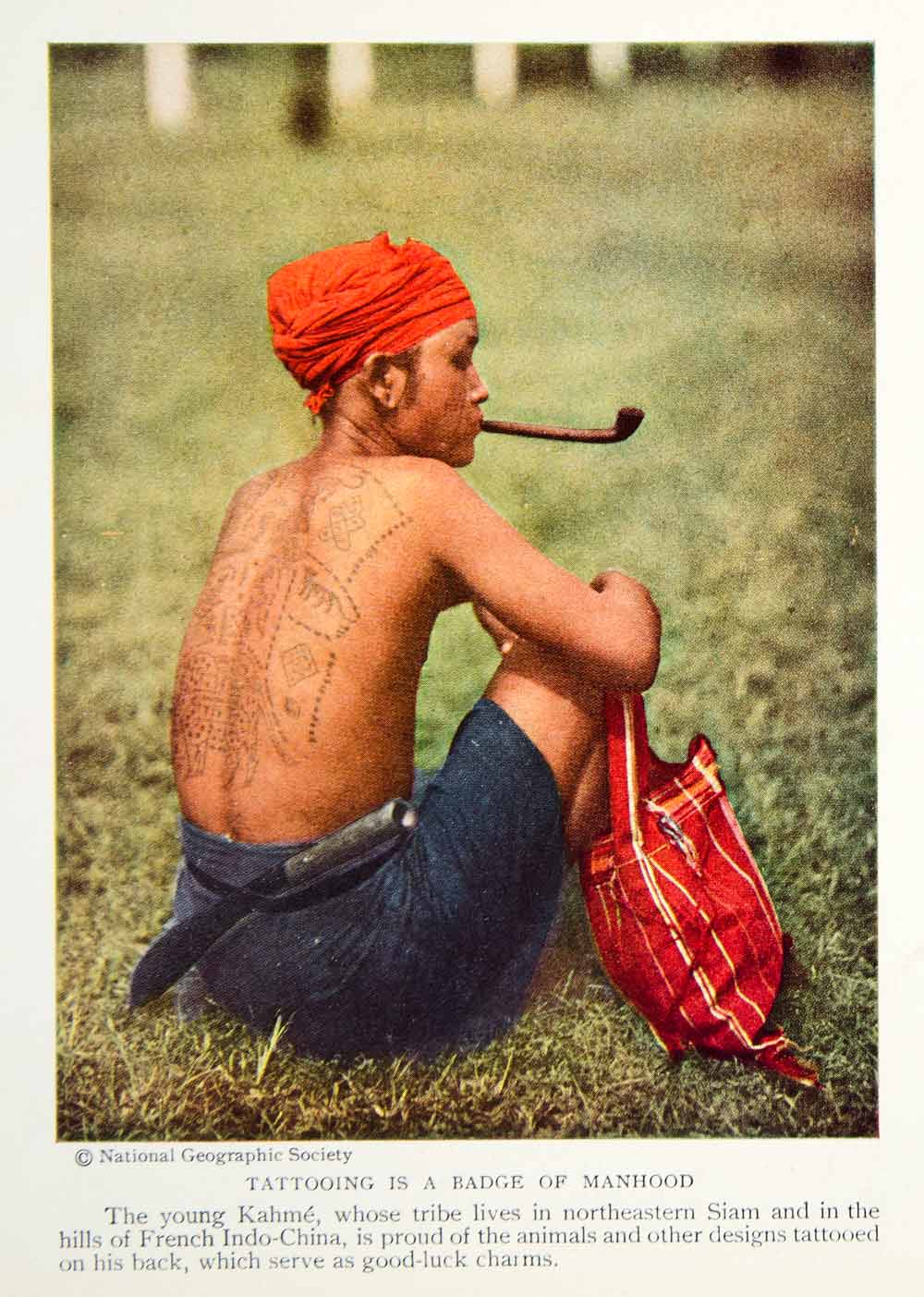 1934 Color Print Siamese Man Tattoos Body Art Portrait Historical Image NGMA6