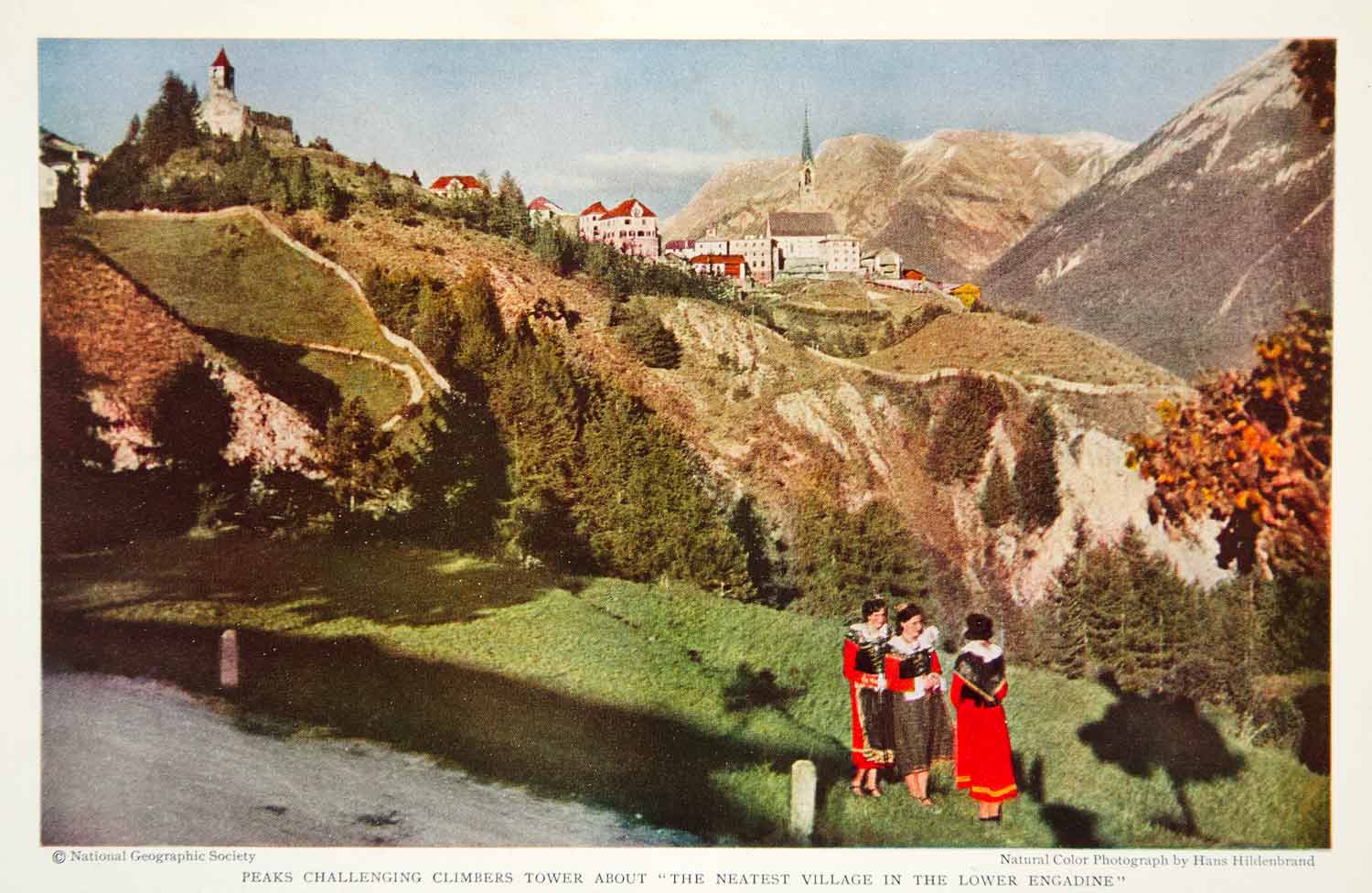 1934 Color Print Switzerland Upper Engadine Town Landscape Architecture NGMA6