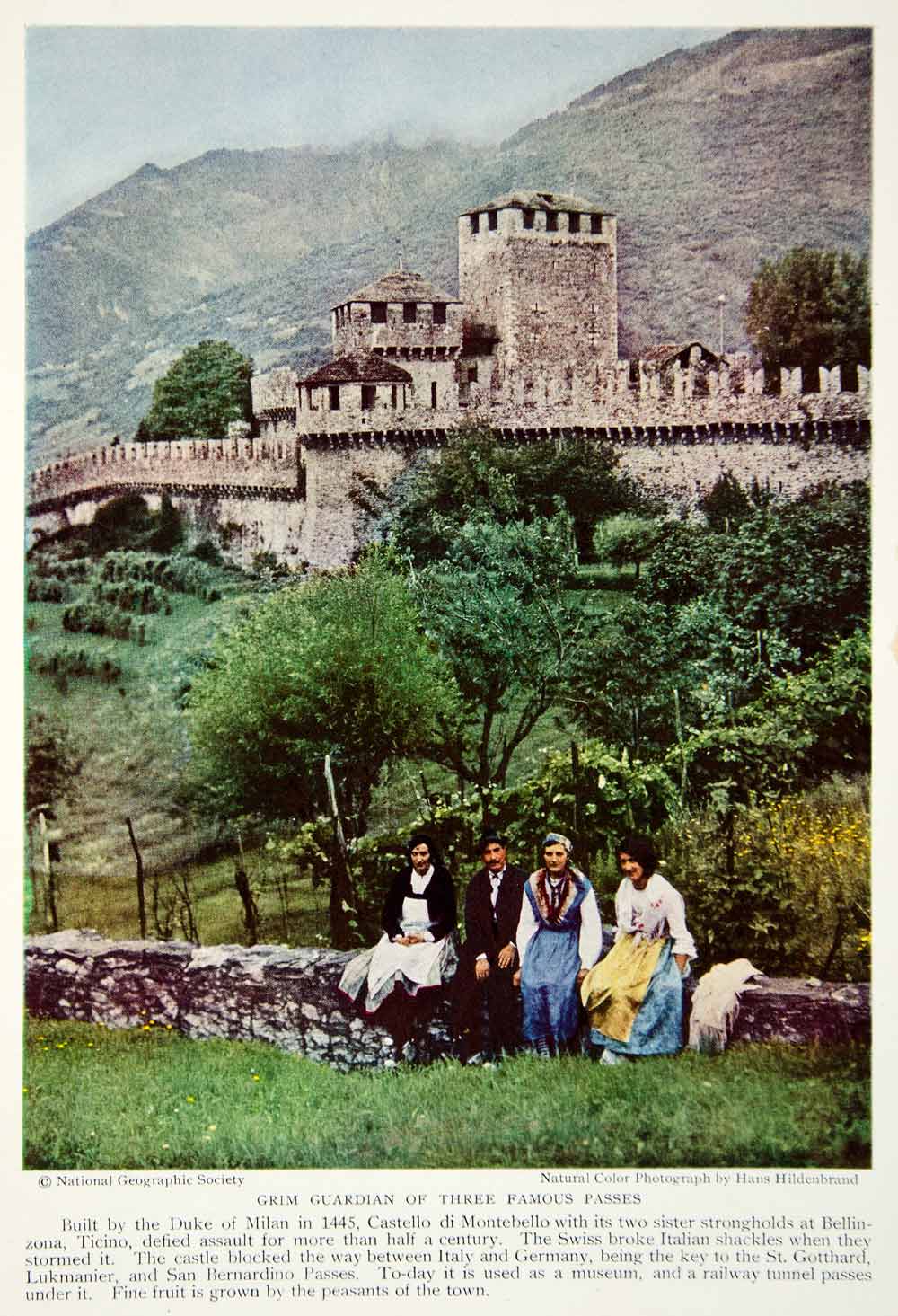 1934 Color Print Castello di Montebello Switzerland Architecture Fortress NGMA6