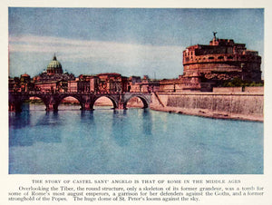 1934 Color Print Castel Sant'Angelo Tiber River Rome Italy Historical NGMA6