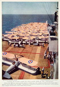 1934 Color Print Aircraft Carrier Plane Lexington Military Navy Historical NGMA6