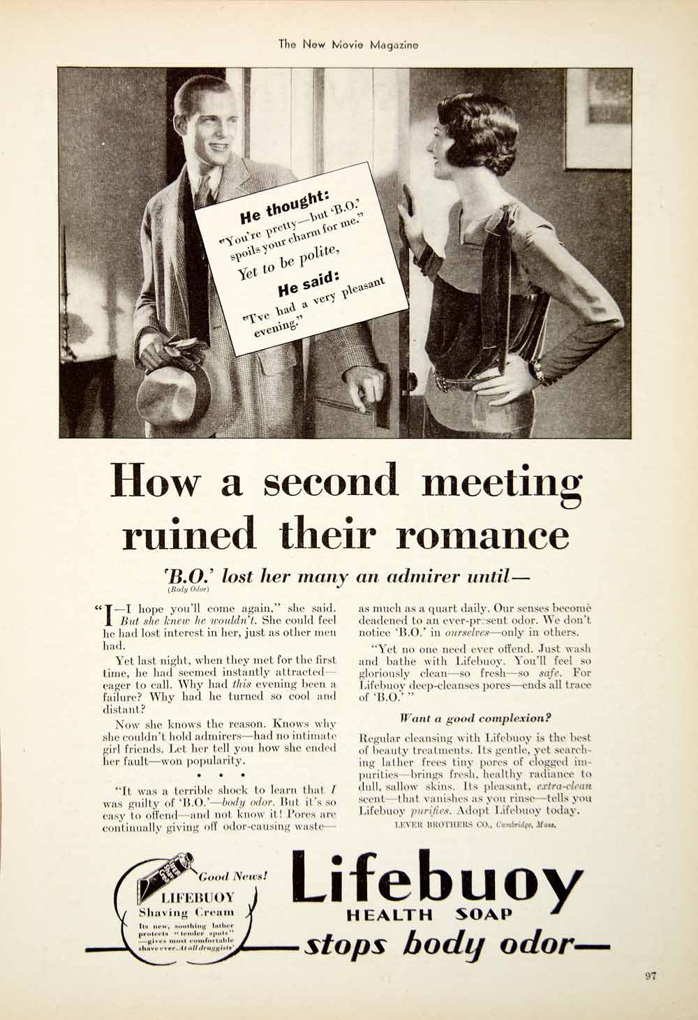 1931 Advert Lifebuoy Health Soap B.O. Body Odor Hygiene Deodorant NMM1