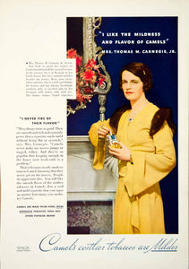 1934 Advert Camel Cigarettes Tobacco Mrs. Thomas Carnegie Dress Smokes Bozo NMM1