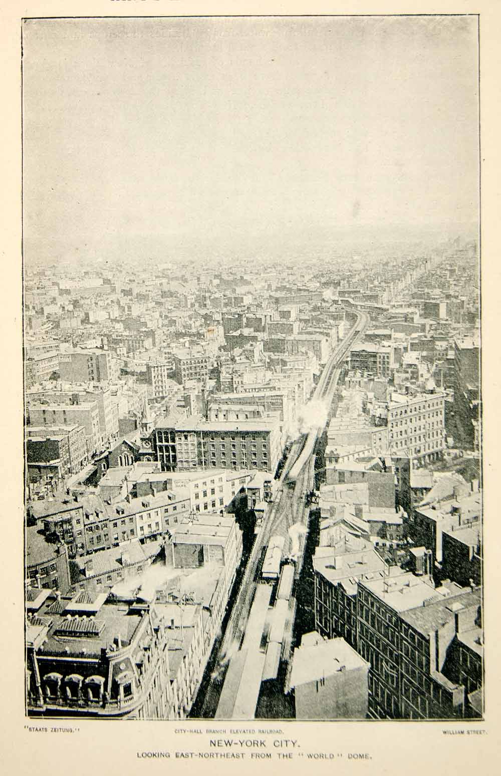 1893 Print New York City Hall Elevated Railroad Panorama Historic Image NY2A