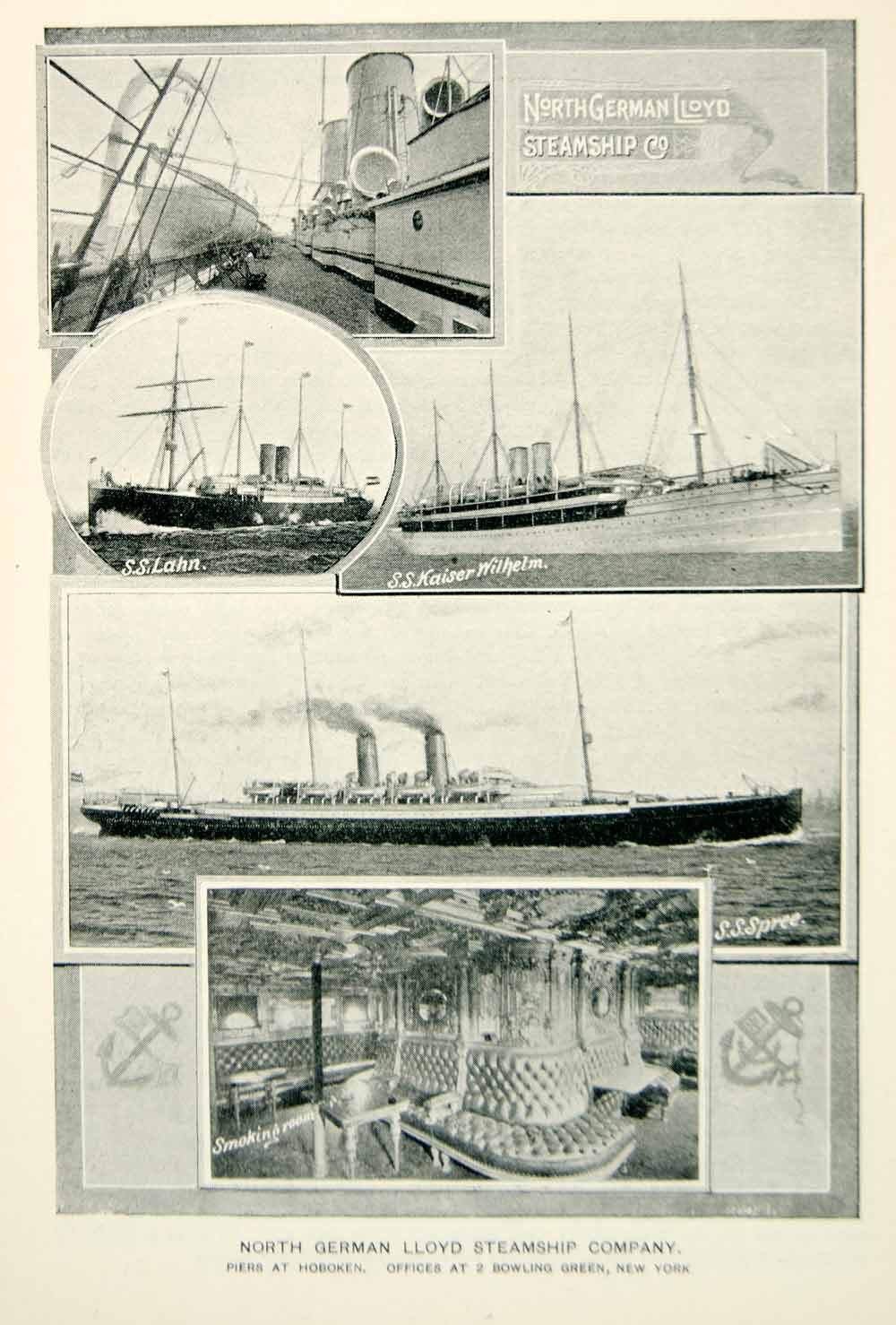 1893 Print North German Lloyd Steamship Line SS Kaiser Wilhelm Spree Lahn NY2A