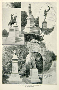 1893 Print Central Park New York City Statues Still Hunt Falconer Schiller NY2A