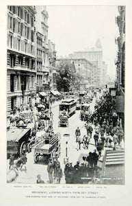 1893 Print Broadway Dey Street Traffic Pedestrians New York City Historic NY2A