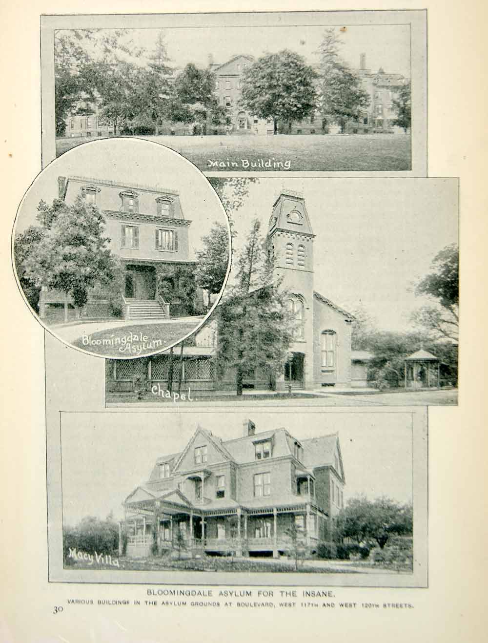 1893 Print Bloomingdale Insane Asylum Macy Villa Chapel NYC Historic Image NY2A