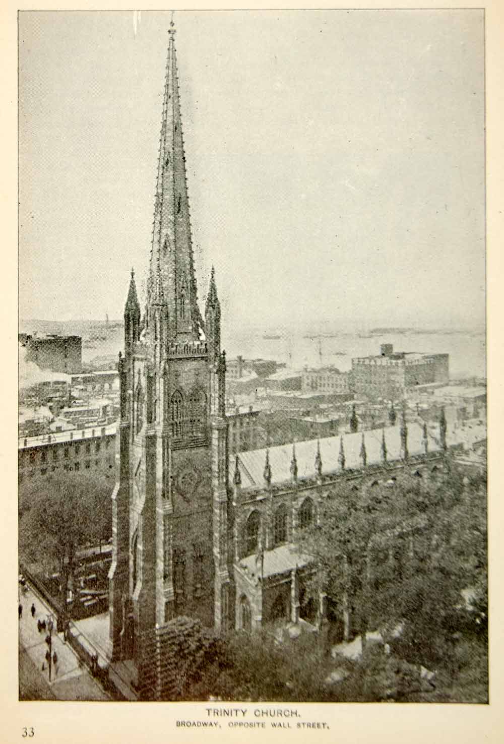1893 Print Trinity Church Spire Steeple Episcopal New York City