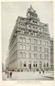 1893 Print American Fire Insurance Mutual Life Building New York Historic NY2A