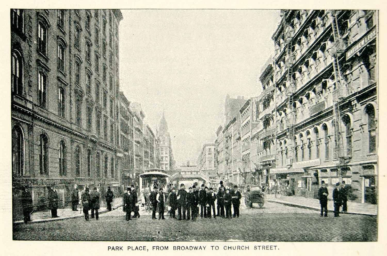 1893 Print Park Place New York City Street Pedestrians Historic Image View NY2A