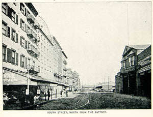 1893 Print New York City South Street Scene Streetcar Tracks Historic Image NY2A