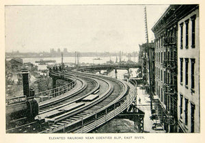 1893 Print New York City Elevated Railroad Tracks Coenties Slip Historic NY2A