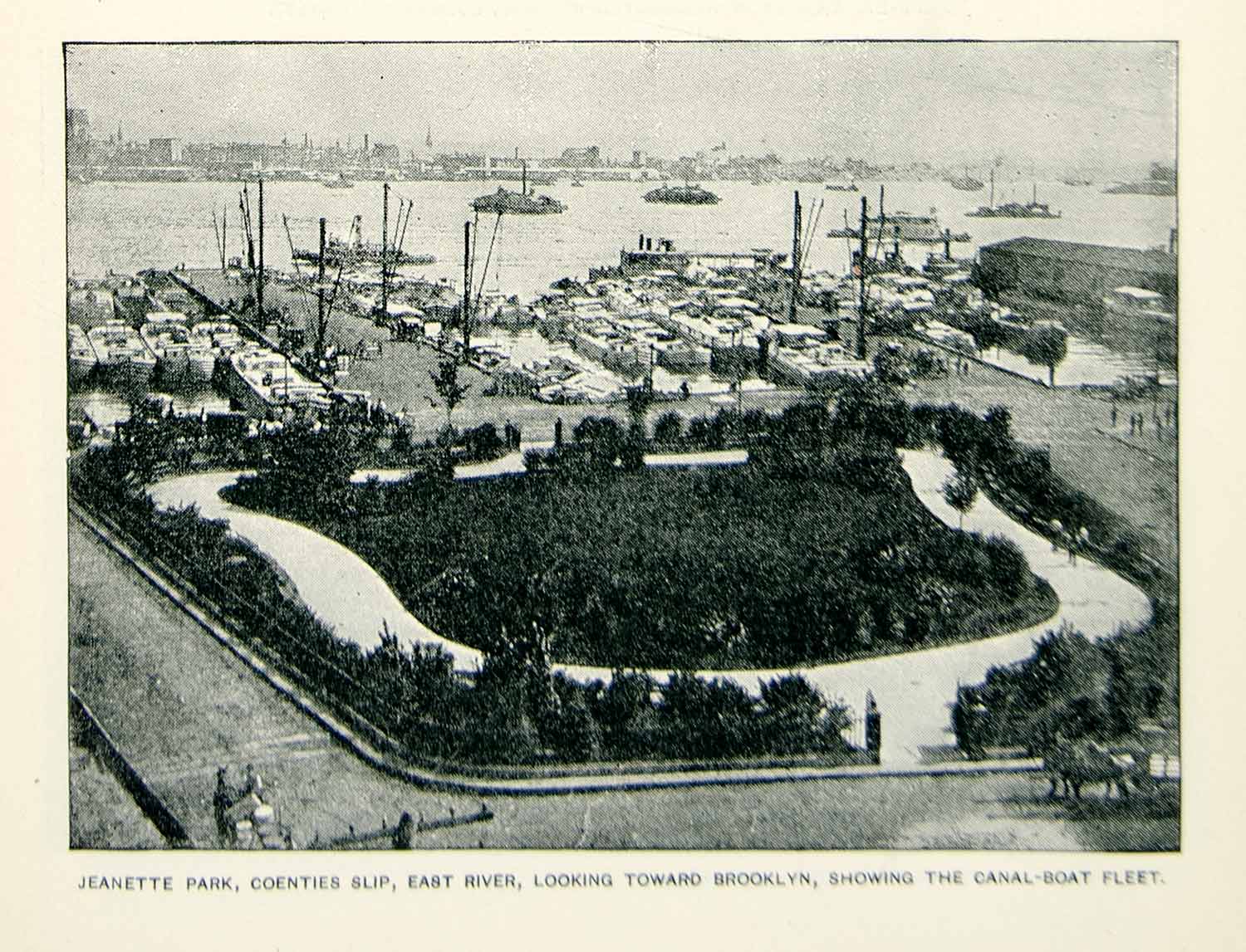 1893 Print Jeanette Park Coenties Slip East River New York City Historic NY2A