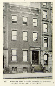 1893 Print Mott Memorial Free Medical Library 64 Madison Ave. NYC Historic NY2A