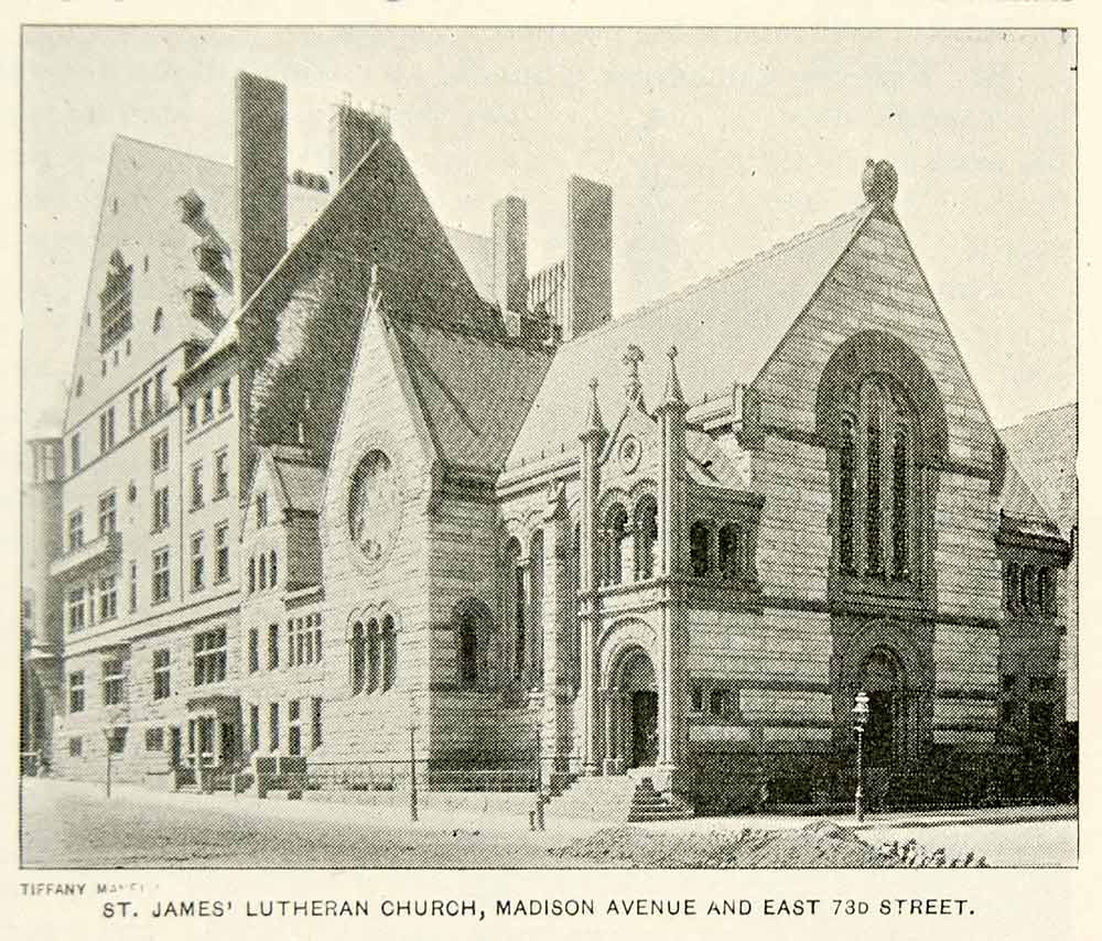 1893 Print St. James' Lutheran Church Madison Avenue New York City Historic NY2A