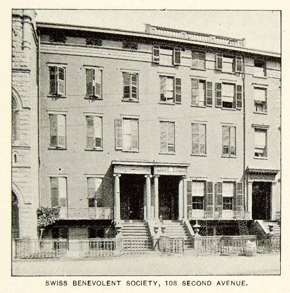 1893 Print Swiss Benevolent Society Building 108 Second Avenue NYC Historic NY2A
