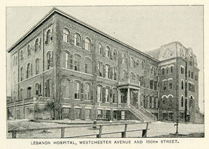1893 Print Lebanon Hospital Building Westchester Avenue NYC Historic Image NY2A