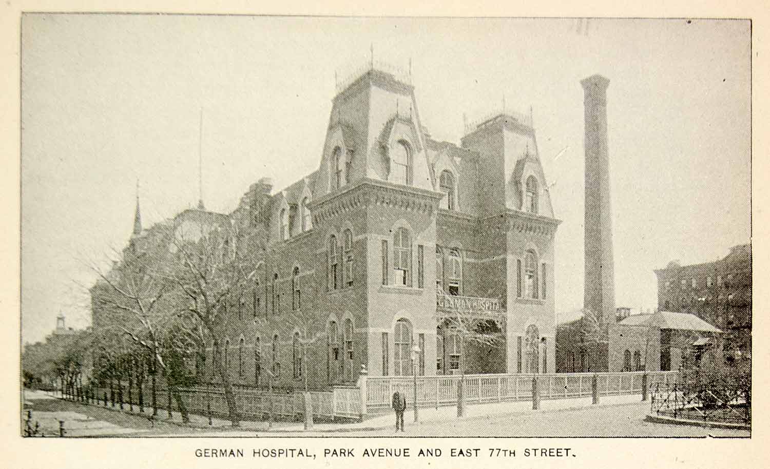 1893 Print German Hospital Building Lenox Hill Park Ave. NYC Historic Image NY2A