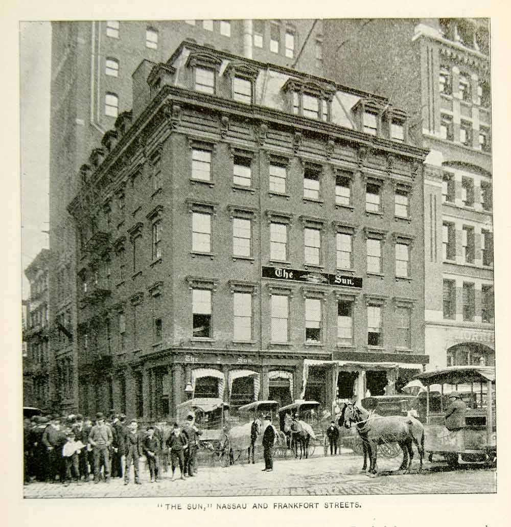 1893 Print The Sun Newspaper Building Nassau Frankfort Street NYC