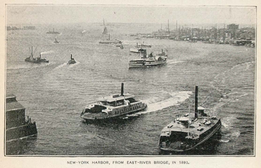 1893 Halftone Print New York Harbor Boat East River NYC ORIGINAL HISTORIC NY2
