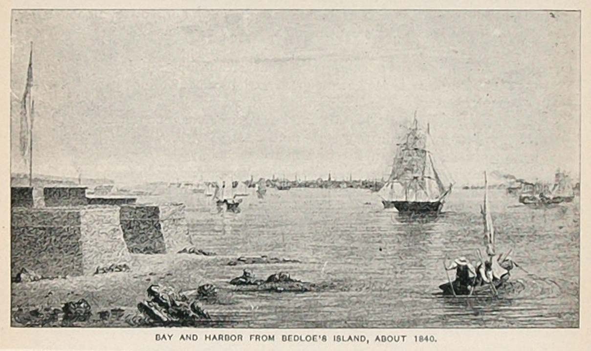 1893 Print New York Harbor Bay Bedloe's Island 1840 NYC - ORIGINAL NY2