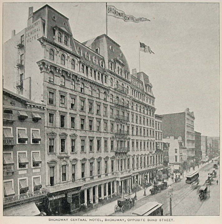 1893 Halftone Print Broadway Central Hotel Bond St. NYC ORIGINAL HISTORIC NY2